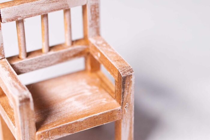 Kleiner Stuhl, Miniatur, Rotlbraun Vintage, Zubehör Wichteltür